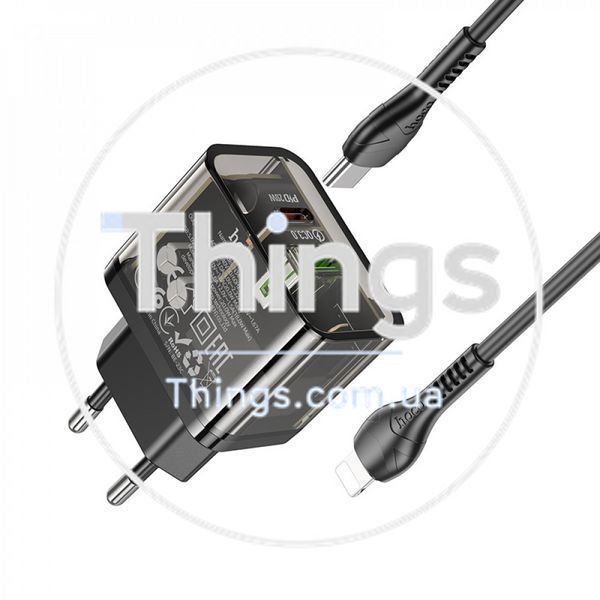 Home Charger 20W 1U 1C PD QC3.0 C to Lightning Cable (1m) Hoco N34 Dazzling __ &mdash; Transparent Black K2-000077492 фото