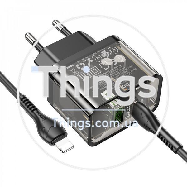 Home Charger 20W 1U 1C PD QC3.0 C to Lightning Cable (1m) Hoco N34 Dazzling __ &mdash; Transparent Black K2-000077492 фото