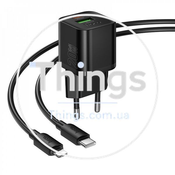 Home Charger | 20W | PD | QC3.0 | C to Lightning Cable (1m) &mdash; Hoco N65 &mdash; Black К2-000081791 фото