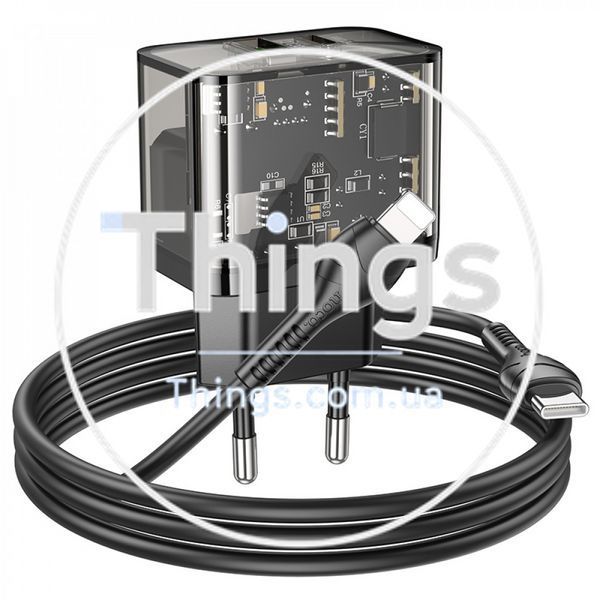 Home Charger 20W 1U 1C PD QC3.0 C to Lightning Cable (1m) Hoco N34 Dazzling __ &mdash; Transparent Black K2-000077492 фото