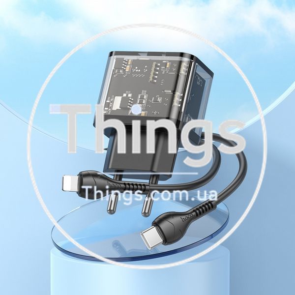 Home Charger 20W 1U 1C PD QC3.0 C to Lightning Cable (1m) Hoco N34 Dazzling __ &mdash; Transparent Black K2-000077492 фото