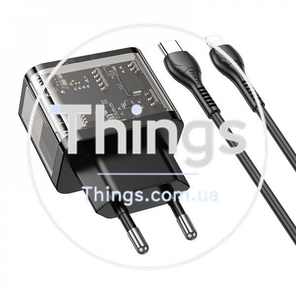 Home Charger 20W 1U 1C PD QC3.0 C to Lightning Cable (1m) Hoco N34 Dazzling __ &mdash; Transparent Black K2-000077492 фото