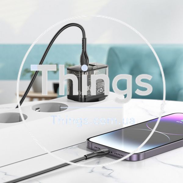 Home Charger 20W 1U 1C PD QC3.0 C to Lightning Cable (1m) Hoco N34 Dazzling __ &mdash; Transparent Black K2-000077492 фото