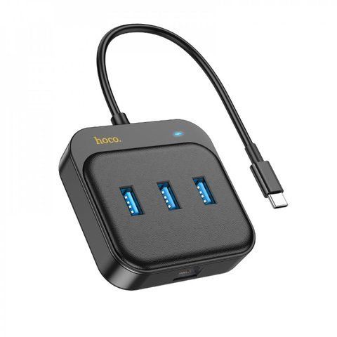USB Ethernet Adapter Easy link 4-in-1 Gigabit USB C to USB3.0*3+RJ45(L=0.2M) Hoco HB35 &mdash; Black К2-000078133 фото