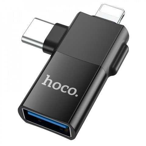 Adapter 2 in 1 Lightning/UCB C To USB 2.0 &mdash; Hoco UA17 303 &mdash; Black К2-000078146 фото