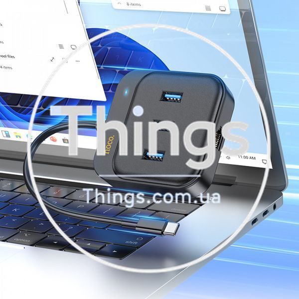 USB Ethernet Adapter Easy link 4-in-1 Gigabit USB C to USB3.0*3+RJ45(L=0.2M) Hoco HB35 &mdash; Black К2-000078133 фото