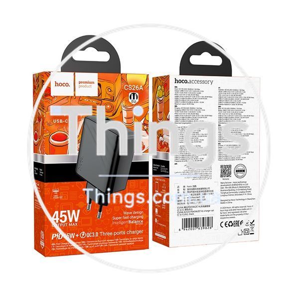Мережевий Зарядний Пристрій Hoco CS26A 2USB-C/1USB PD/QC 45W Од1-00045255 фото