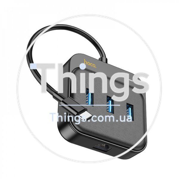 USB Ethernet Adapter Easy link 4-in-1 Gigabit USB C to USB3.0*3+RJ45(L=0.2M) Hoco HB35 &mdash; Black К2-000078133 фото
