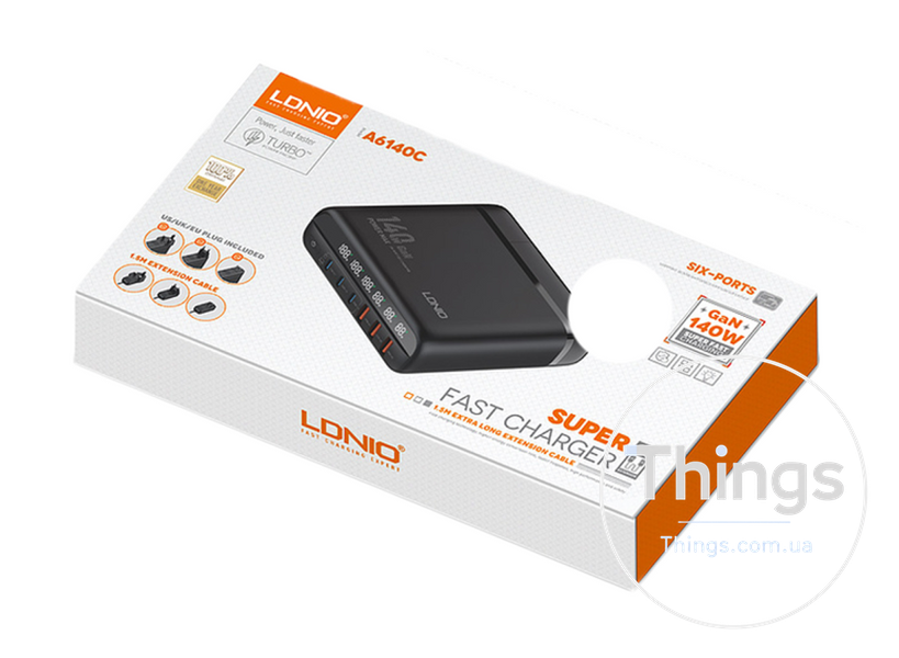 Мережевий Зарядний Пристрій LDNIO A6140C 140W LED display GAN Од1-00040533 фото