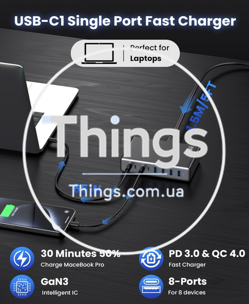 Блок питания Зарядное HHETP LanLuk USB C Multiple 200 Вт 8 портов K1-000023 фото
