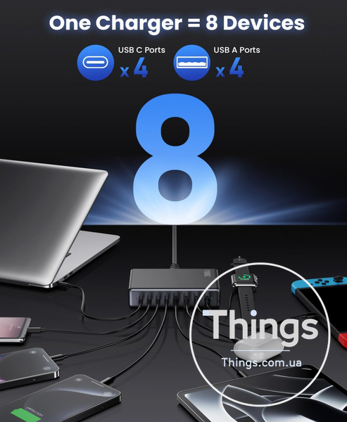 Блок живлення Зарядний HHETP LanLuk USB C Multiple 200 Вт 8 портів K1-000023 фото