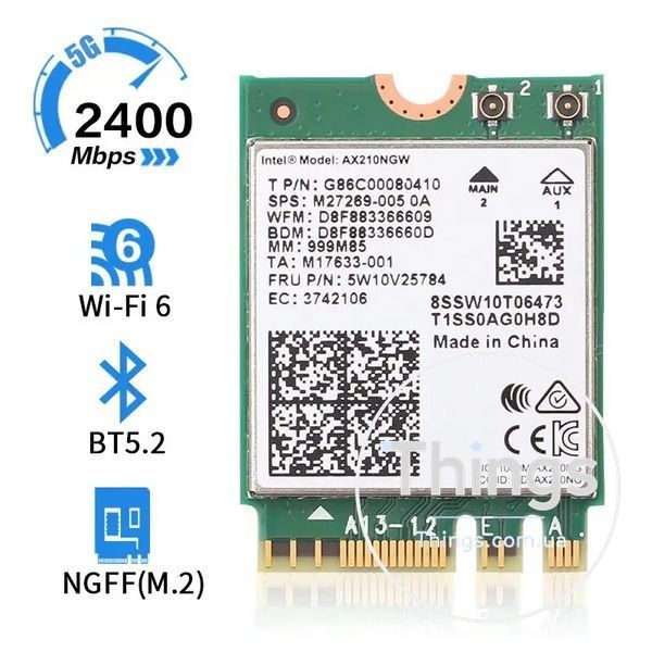 Wi-Fi адаптер (мережева карта) Intel AX210NGW Wi-Fi 6E 802.11ax M.2 тридіапазонний 2.4G/5G/6G 5374Mbps Bluetooth 5.3 (AX210NGW) K1-000409 фото