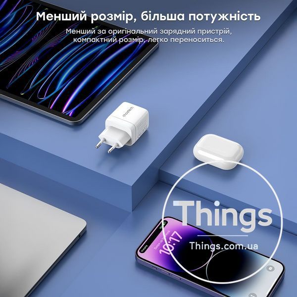 Мережевий зарядний пристрій Choetech PD6052 PD35W GAN A+C White K3-43-00128 фото