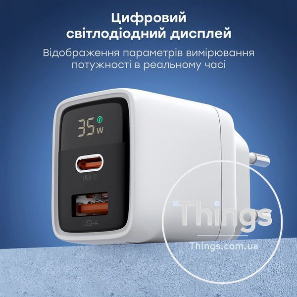 Мережевий зарядний пристрій Choetech PD6052 PD35W GAN A+C White K3-43-00128 фото