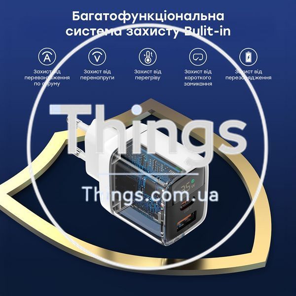 Мережевий зарядний пристрій Choetech PD6052 PD35W GAN A+C White K3-43-00128 фото