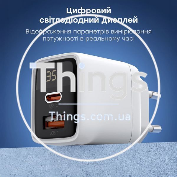 Мережевий зарядний пристрій Choetech PD6052 PD35W GAN A+C White K3-43-00128 фото