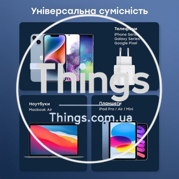 Мережевий зарядний пристрій Choetech PD6052 PD35W GAN A+C White K3-43-00128 фото