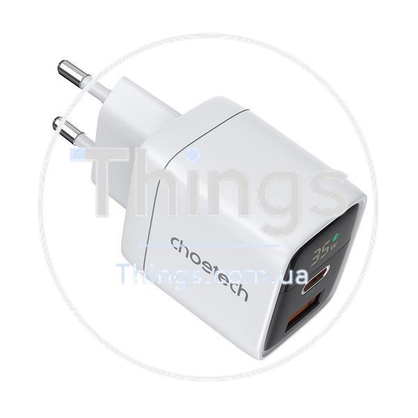Мережевий зарядний пристрій Choetech PD6052 PD35W GAN A+C White K3-43-00128 фото