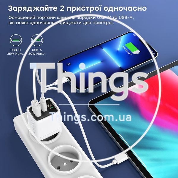 Мережевий зарядний пристрій Choetech PD6052 PD35W GAN A+C White K3-43-00128 фото